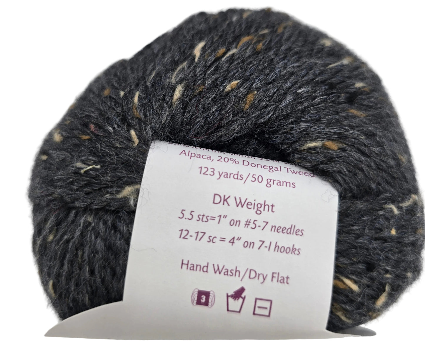 Image of a single ball of City Tweed DK Yarn by Knit Picks in the color Obsidian with label on a white background.