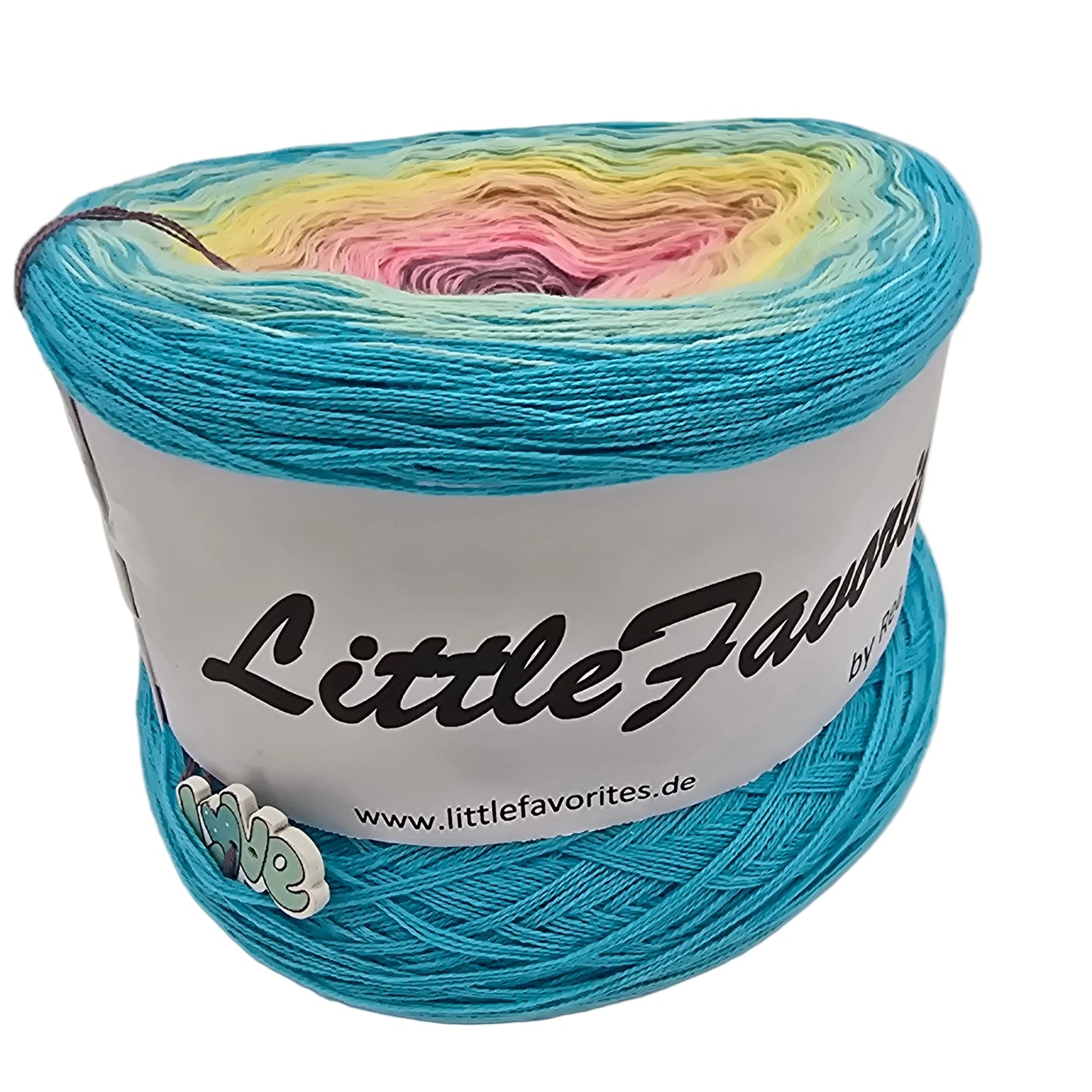 Image of a single cake of Little Favorites Gradient Yarn by Rea in the color Pastel Sunrise with label on a white background.