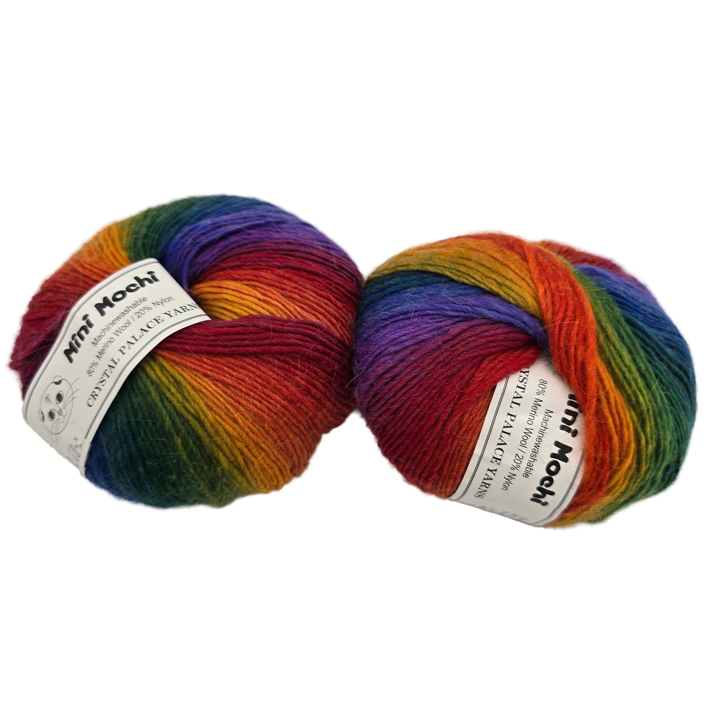 Image of two ball of Mini Mochi yarn by Crystal Palace Yarns in Color 101 with labels on a white background.