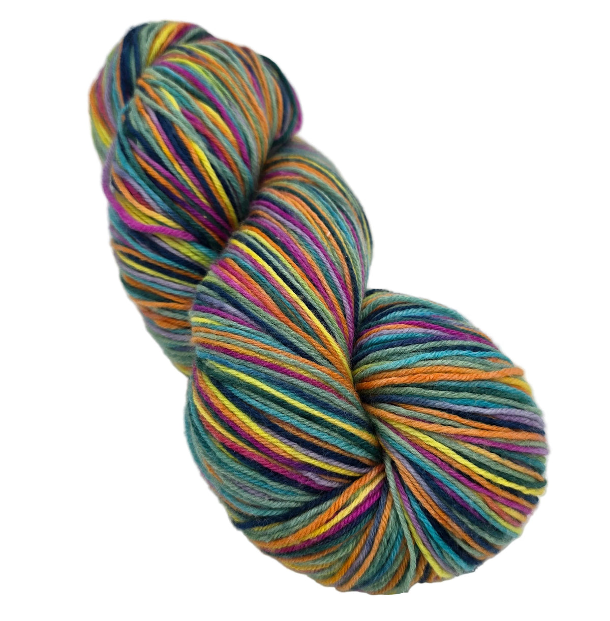 Image of a single skein of Stroll_Hand_Painted_Yarn by_Knit_Picks in the color_Gumball 27071 on a white background.