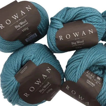 Image of multiple balls of Big Wool Yarn By Rowan  in color 054 Vert with label on a white background.