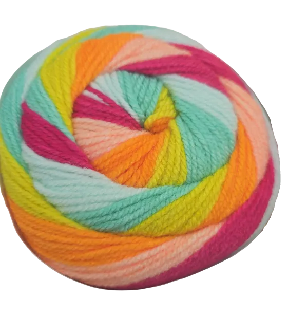 Image of a single caron cinnamon cake yarn cake int he color lollipop on a white background.