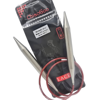 Image of chiaoGoo Lace  US 17 (12.75mm) - 32" stainless steel circular knitting needles in black and red package with label on a white background.
