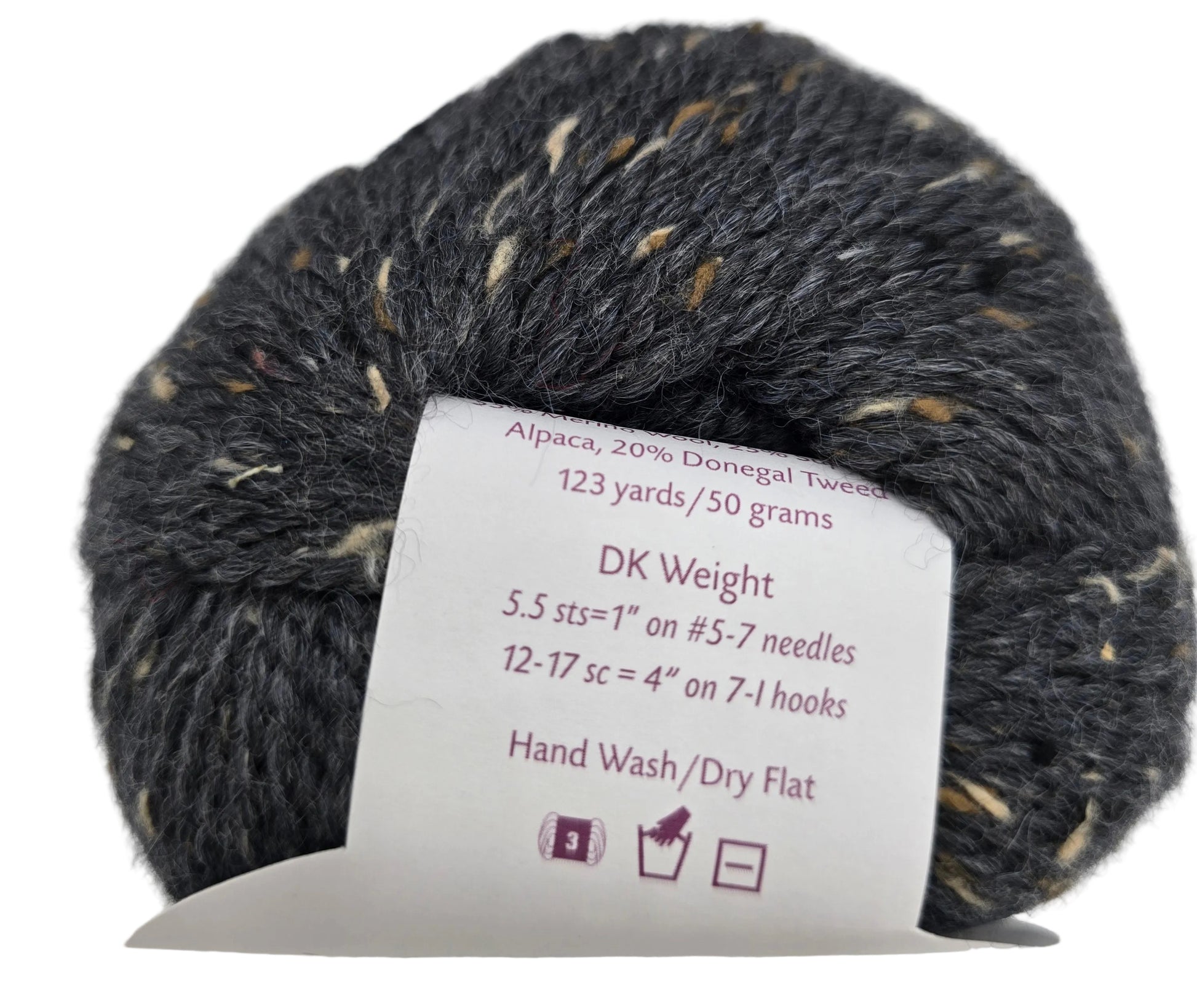 Image of a single ball of City Tweed DK Yarn by Knit Picks in the color Obsidian with label on a white background.