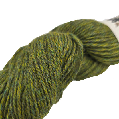 Close-up of Appledore Aran Yarn by John Arbon Textiles in the color Spicy Pippin on a white background.