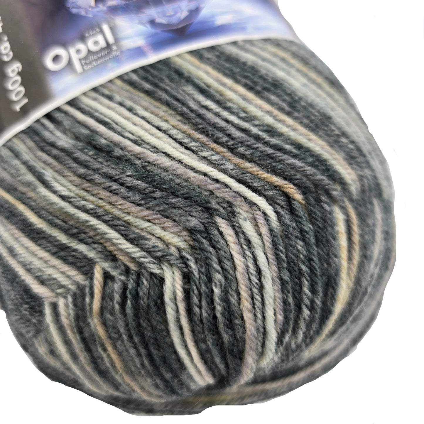 Close-up image of Opal Diamant 4-Ply Sock Yarn in Color 6527 with partial label on a white background.