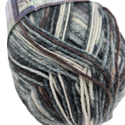 Close-up image of Opal Schafpate V Sock Yarn in Fausto Color 7257 on a white background.