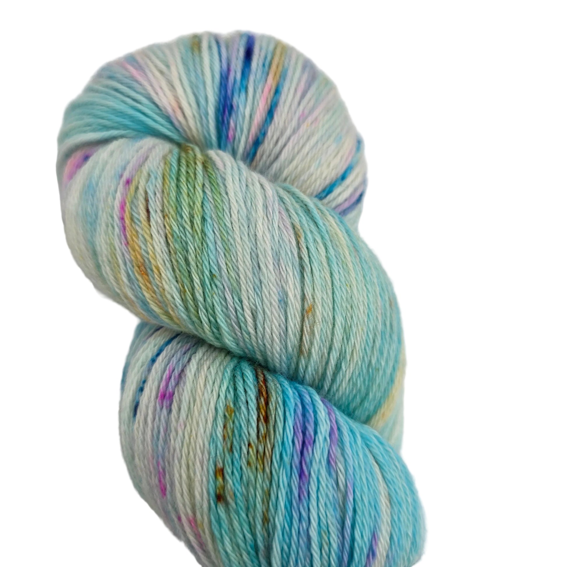 Close-up image of Sock Yarn by Hedgehog Fibres in the color Monet on a white background.