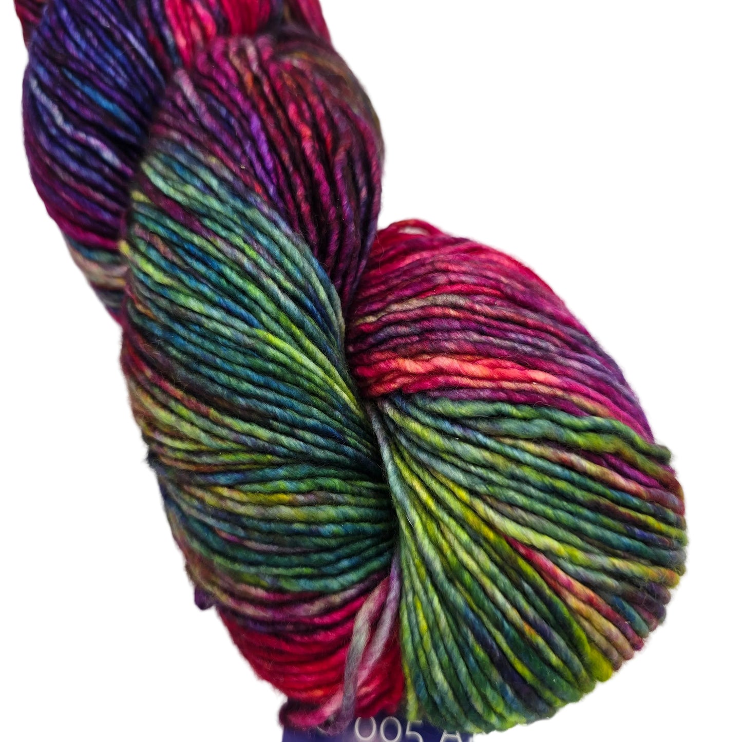 Close-up image of Washted Yarn by Malabrigo in color 005 Aniversario on a white background.