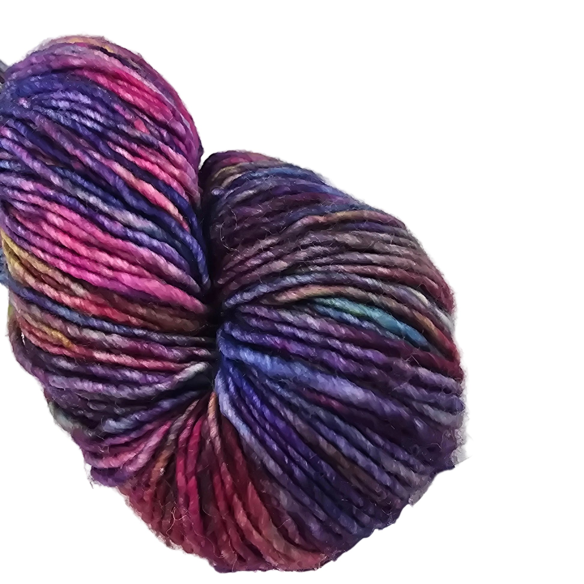 Close-up Image of a single skein of Washted by Malabrigo Yarn in coloe 005 Aniversario with label on a white background