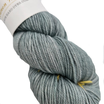 Close-up Image of a single skin of William DK Merino Yarn By Canon Hand Dyed in the color Meg Little Women with a partial label on a white background.