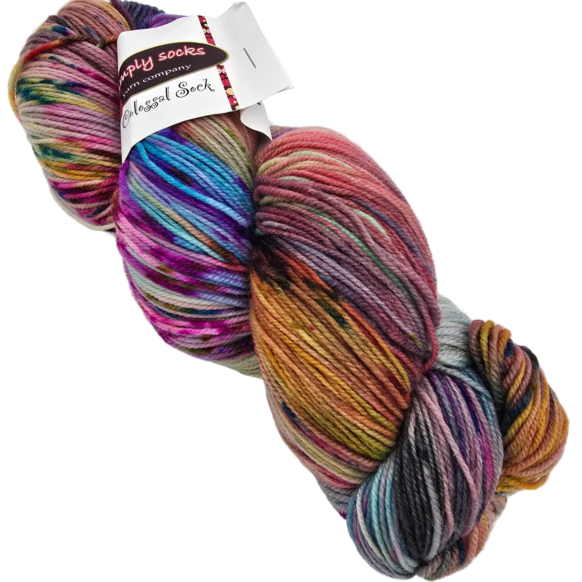 Image of a single Skein of Colossal Sock yarn by Dream in Color in the color Sagrada with label on a white background.