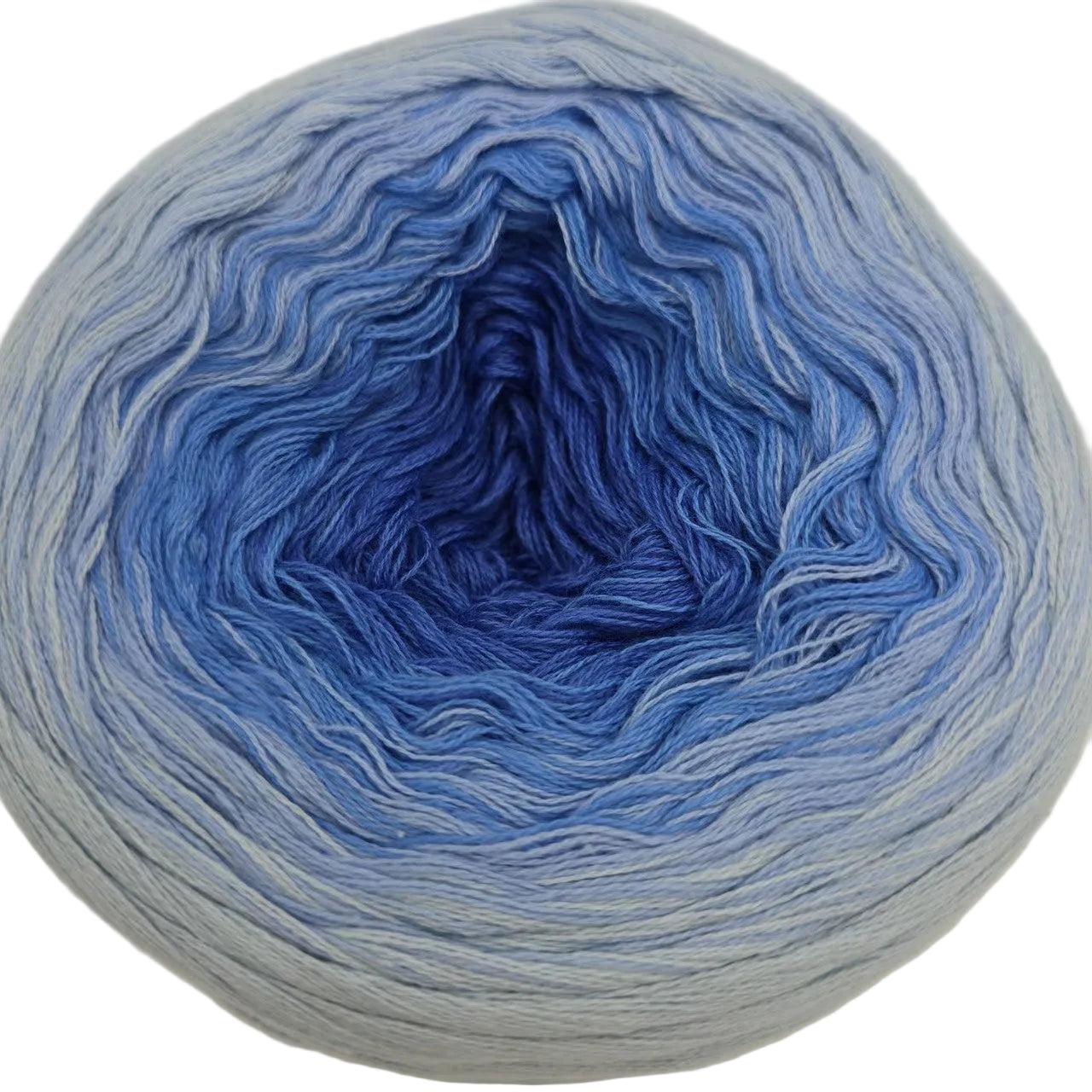Image of a single cake of Cotton_Kings_Twirls_Yarn by_Hobbii_-in color 04_Blue_Sandstone on a white background.