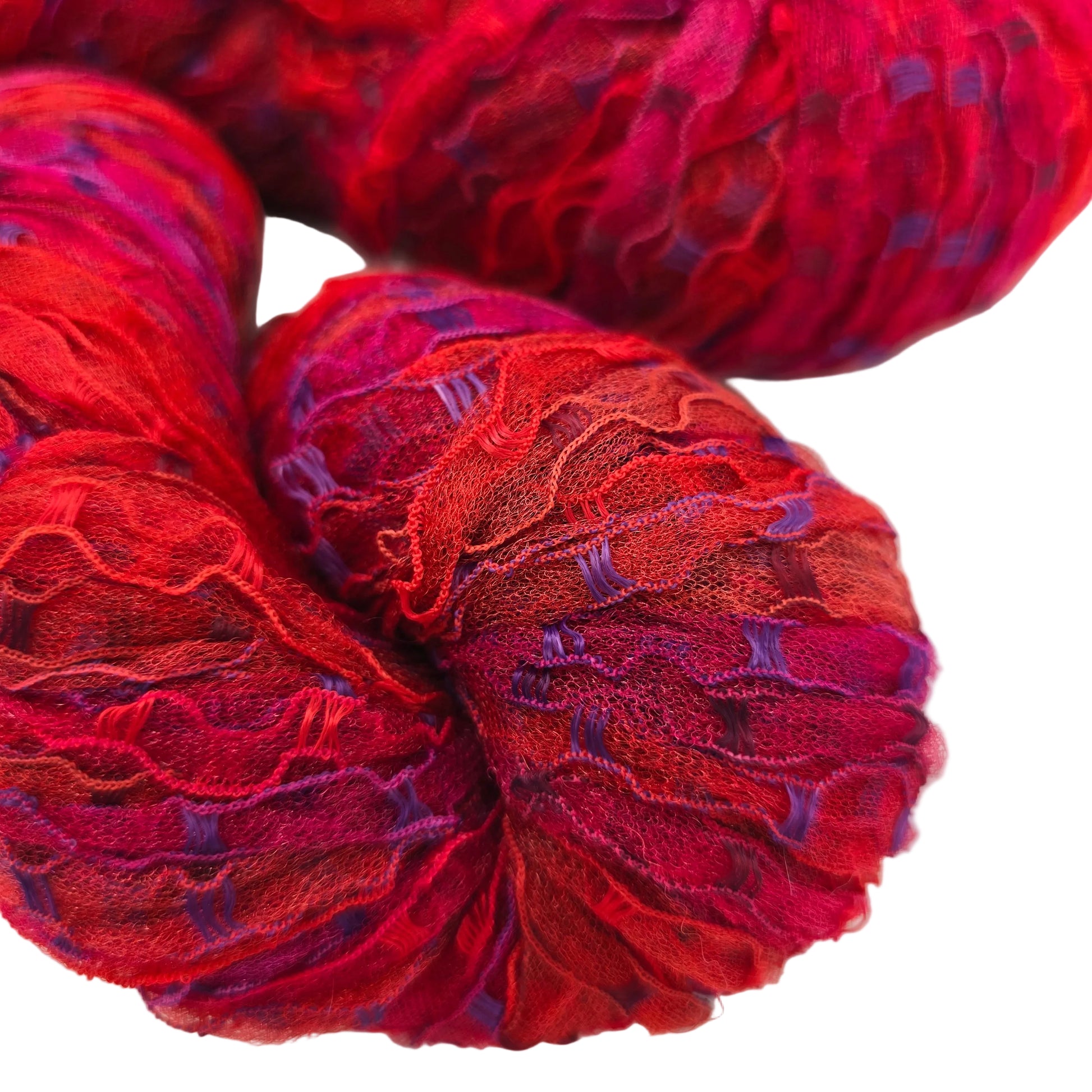 Close-up image of Dover Yarn by Prism Yarn in the color Rio Fantasy on a white background.