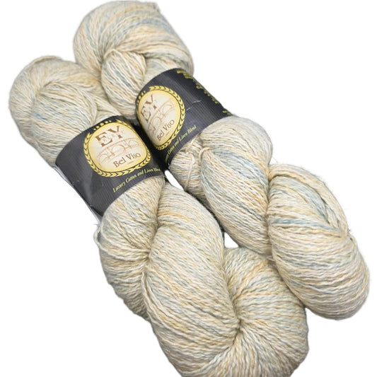 Image of two skeins of Euro Yarns Select Bel Viso Yarn in the color  Cordelia with labels on a white background.
