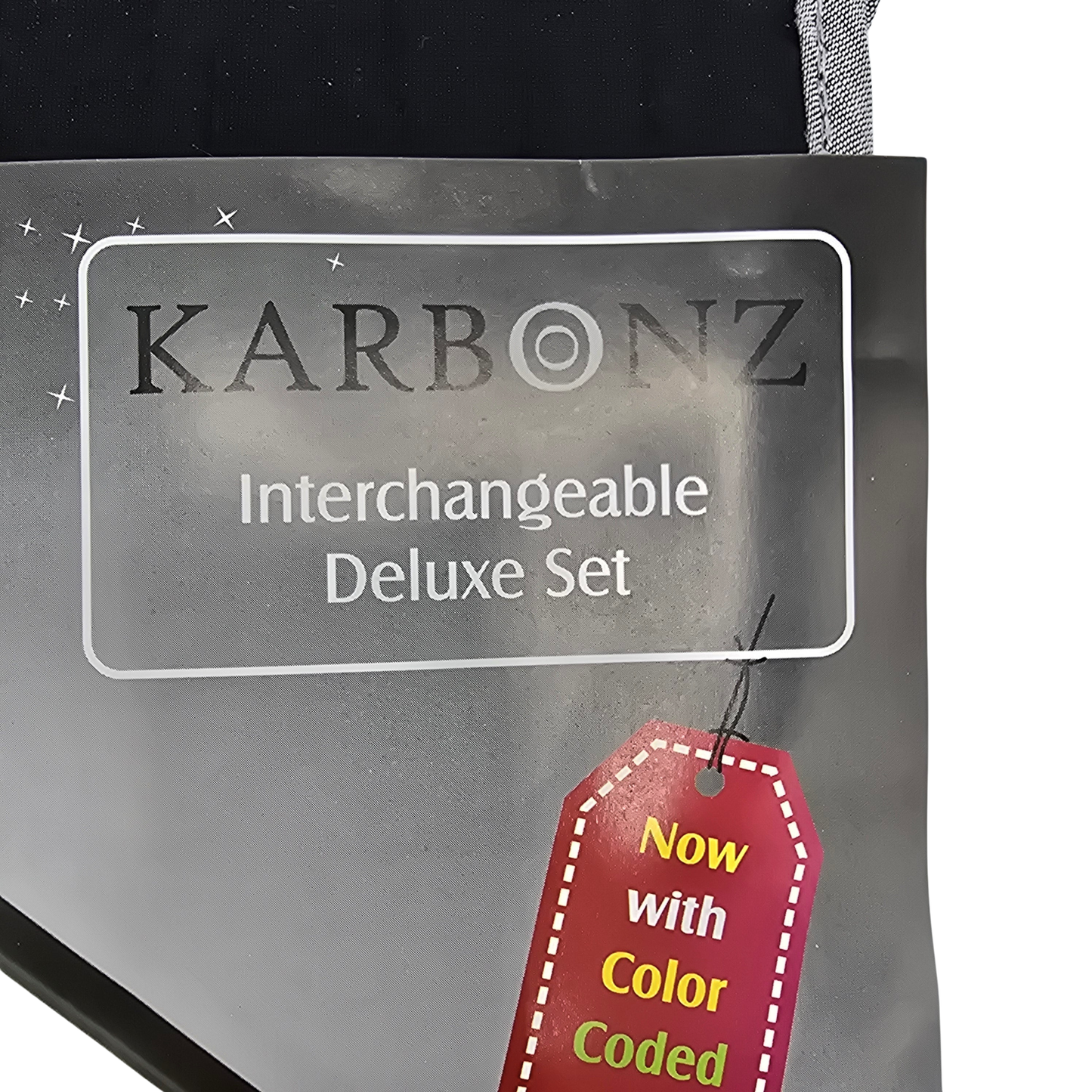Karbonz interchangeable deluxe set packaging with a red tag indicating color coding on white background.