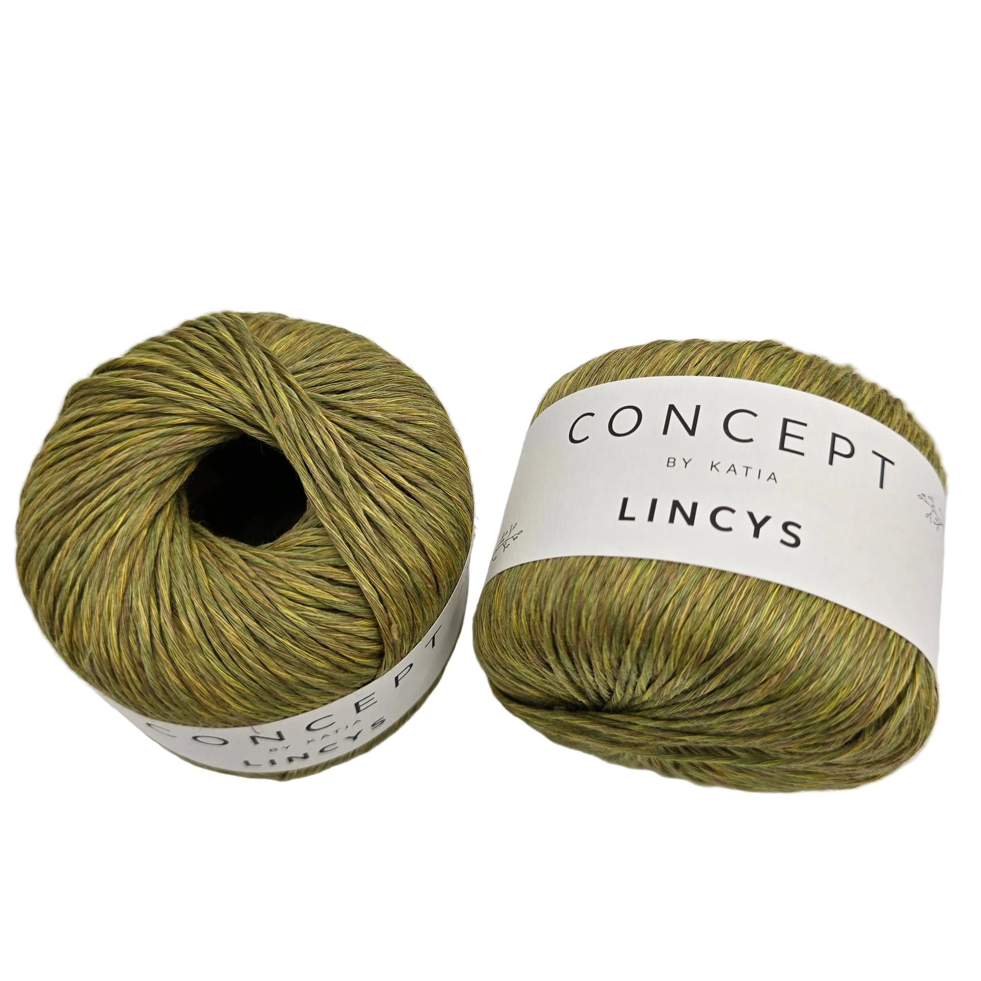 Image of two skeins of Lincys Concept Yarn by Katia in Color 304 with labels on  a white background.