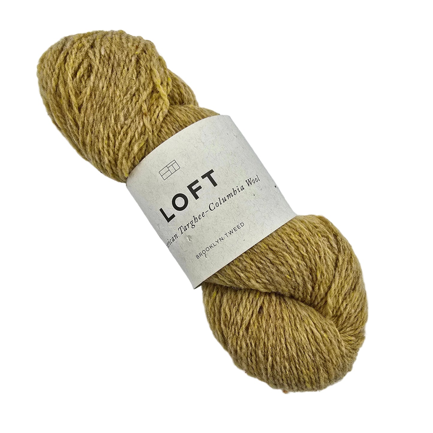 Image of single skein of Loft_yarn by_Brooklyn_Tweed_in the color Bale with label on a white background.
