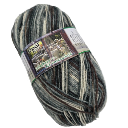 Image of a single skein of Opal Schafpate V Sock Yarn in Fausto Color 7257 with label on a white background.