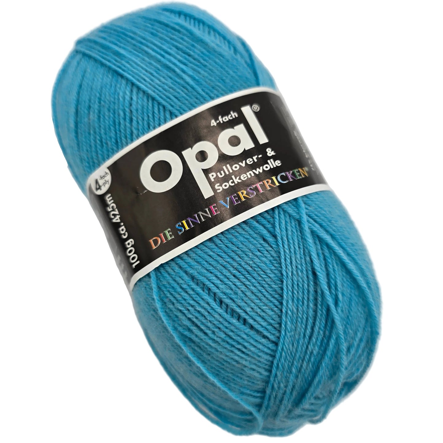 Image of a single skein of Opal Uni Solid 4-Ply Sock Yarn  in Color 9935 Jade with label on a white background.