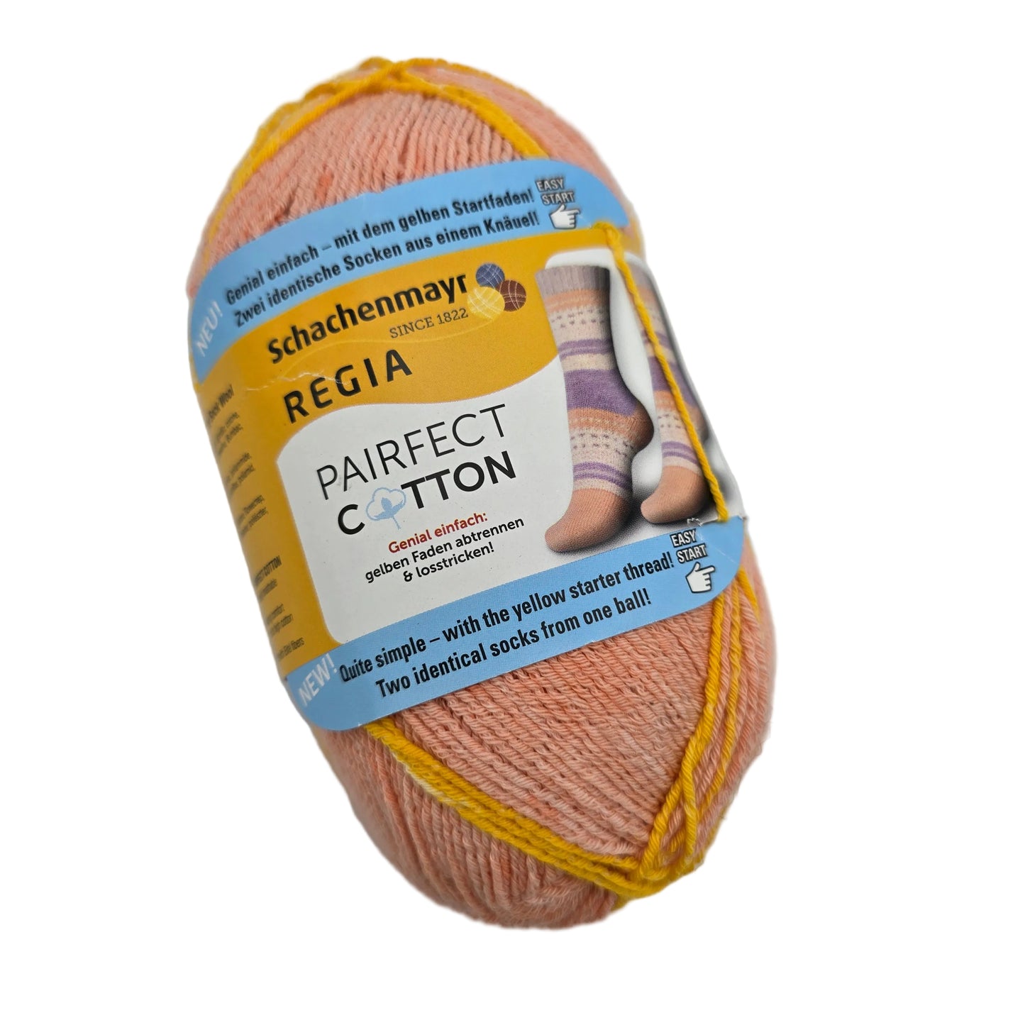 Image of a single skein of Pairfect Cotton by Schachenmayr Regia Yarn in Color 02976 with label on a white background.