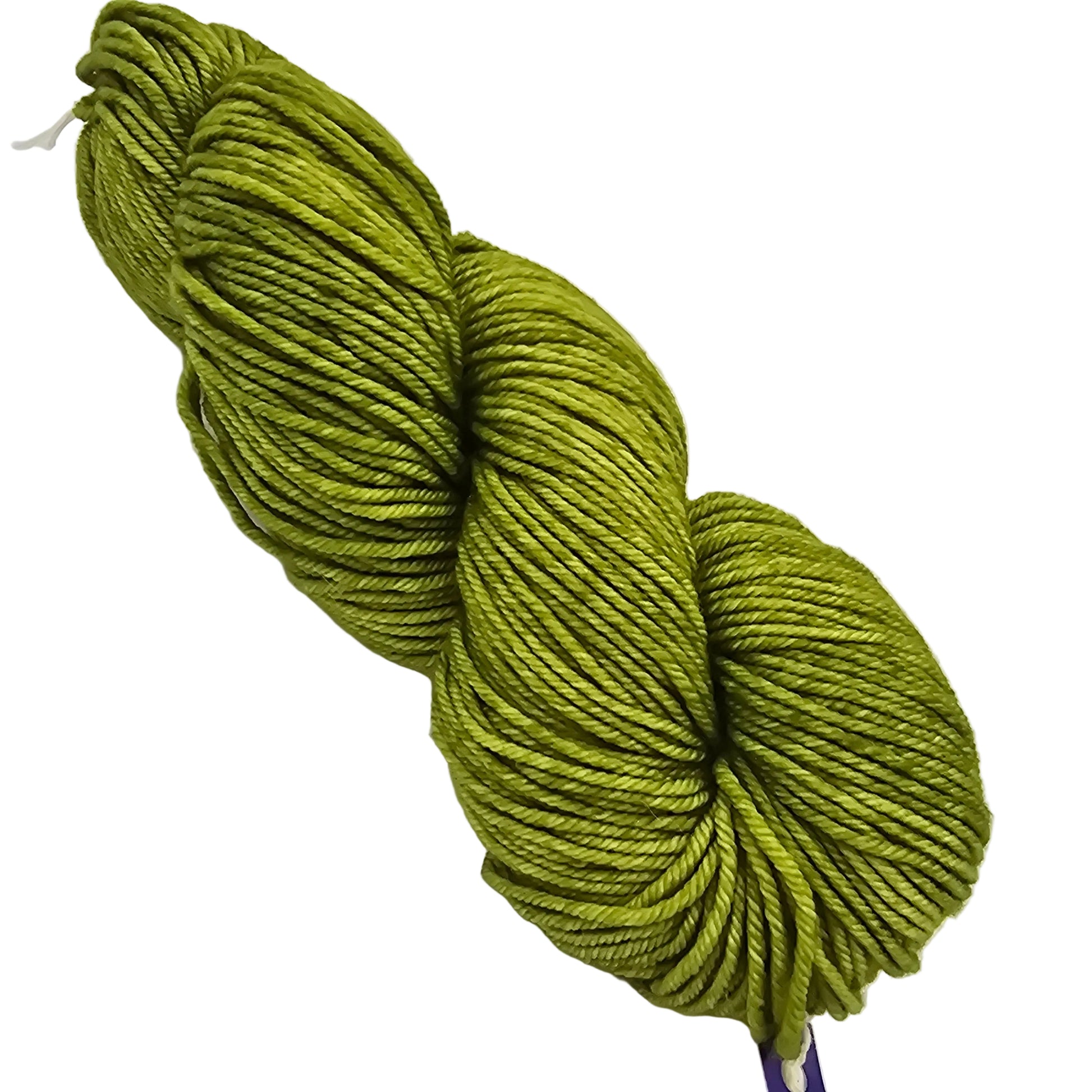 Image of a single skein of Rios by Malabrio Worsted Wool Yarn in the color Lettuce on a white background.