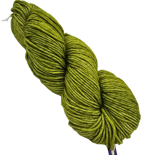 Image of a single skein of Rios by Malabrio Worsted Wool Yarn in the color Lettuce on a white background.