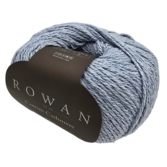 Single Ball of Cotton Cashmere yarn by Rowan in color Morning sky on a white background.