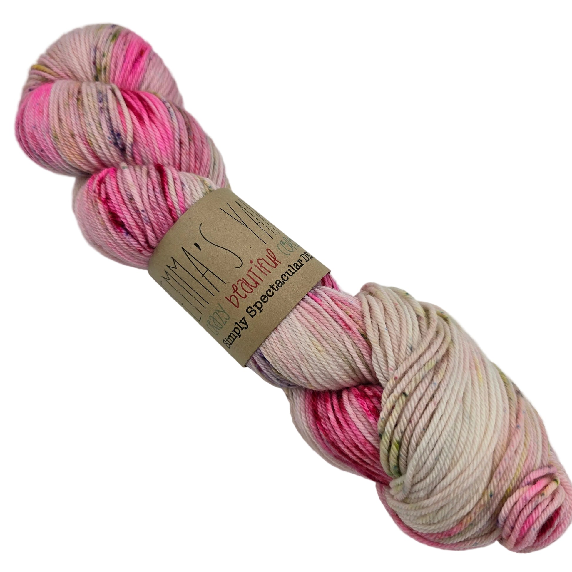 Image of a single skein of Simply Spectacular DK yarn by Emma's Yarn in color May '22 with label on a white background.
