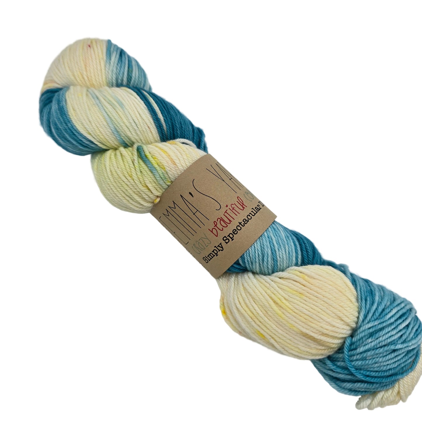 Image of a single skein of Simply Spectacular DK yarn by Emma's Yarn in the color September '22 with label on a white background.