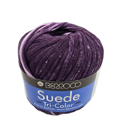 Image of a single ball of Suede by Berroco in color 3795 Purple with label on a white background.
