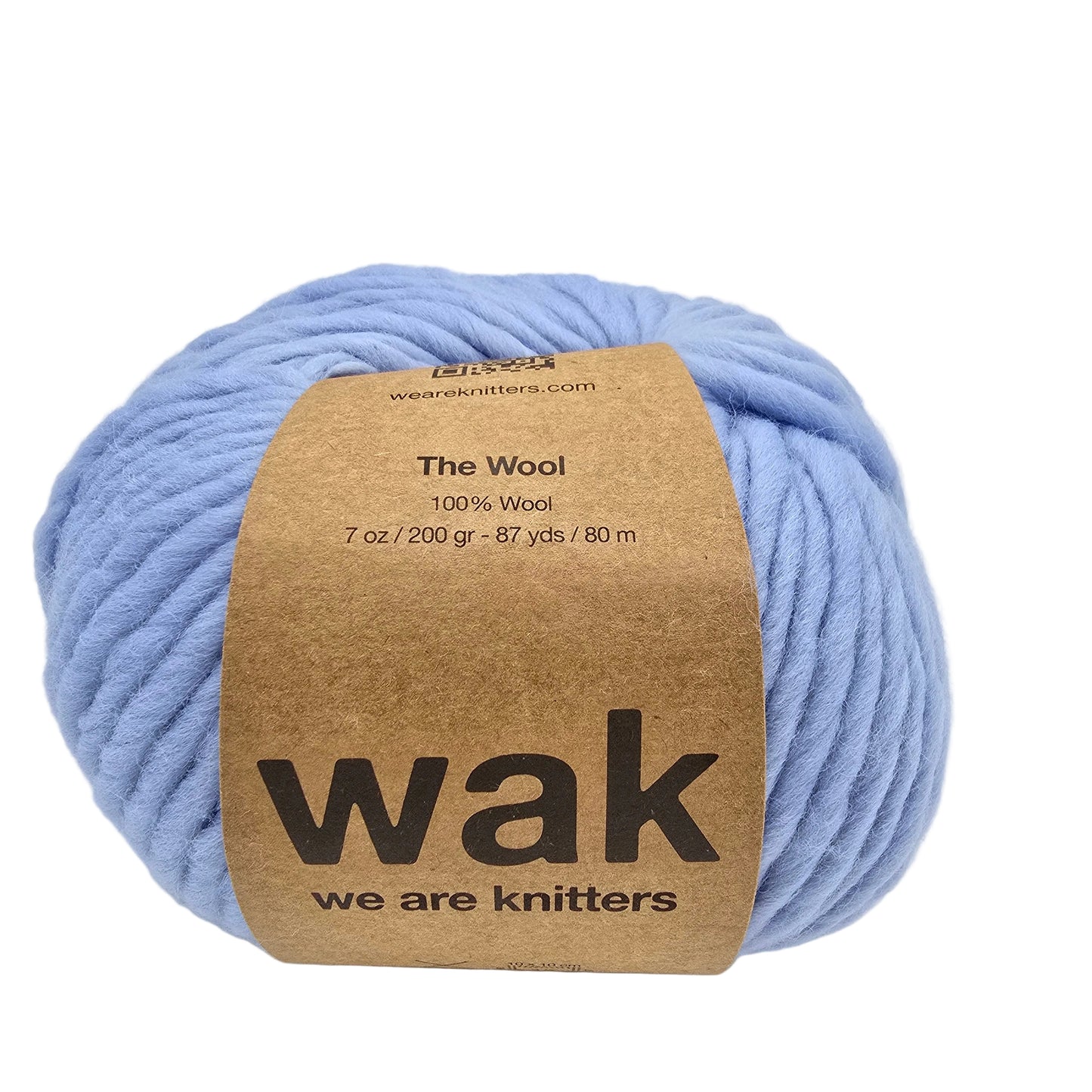 Image of a single ball of The Wool yarn by We are Knitters in the color Dusty Blue with label on a white background.