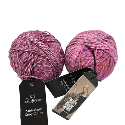 Image of 2 balls of Zauberball Crazy Cotton Yarn by Schoppel-Wolle  in the color First Day of Spring 2441 with labels on a white background.